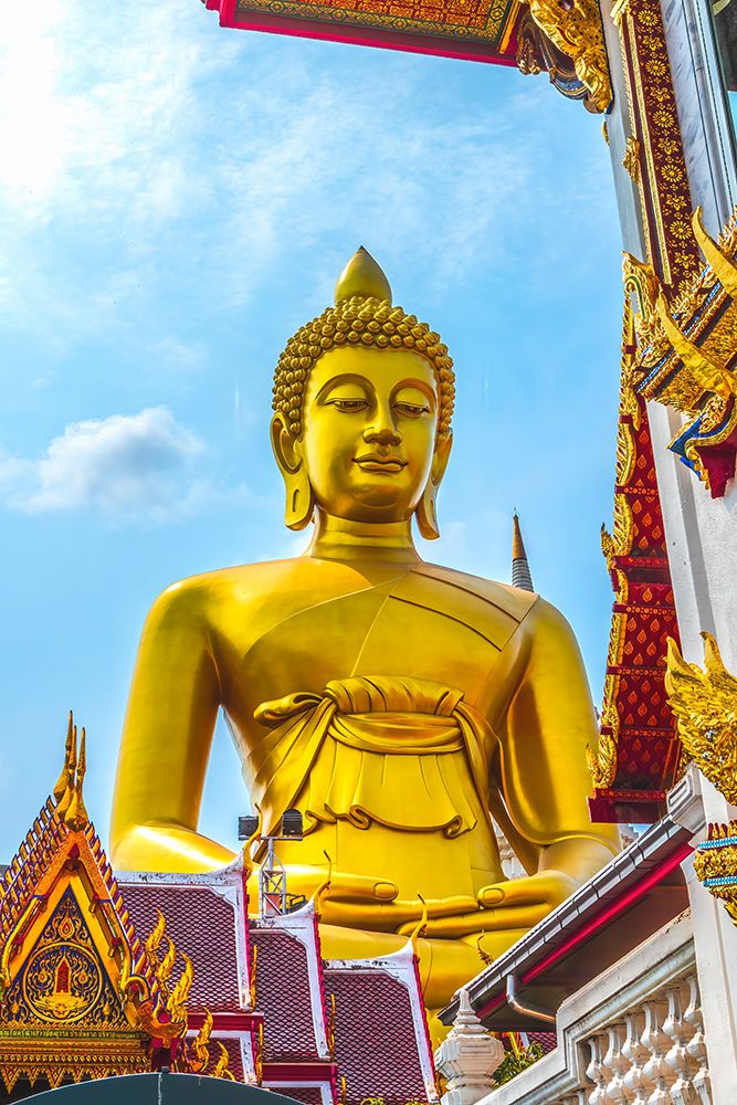 Largest golden Buddha, Wat Paknam Bhasicharoen in Bangkok, Thailand. Temple established in 1600s.